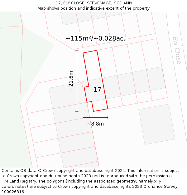 17, ELY CLOSE, STEVENAGE, SG1 4NN: Plot and title map