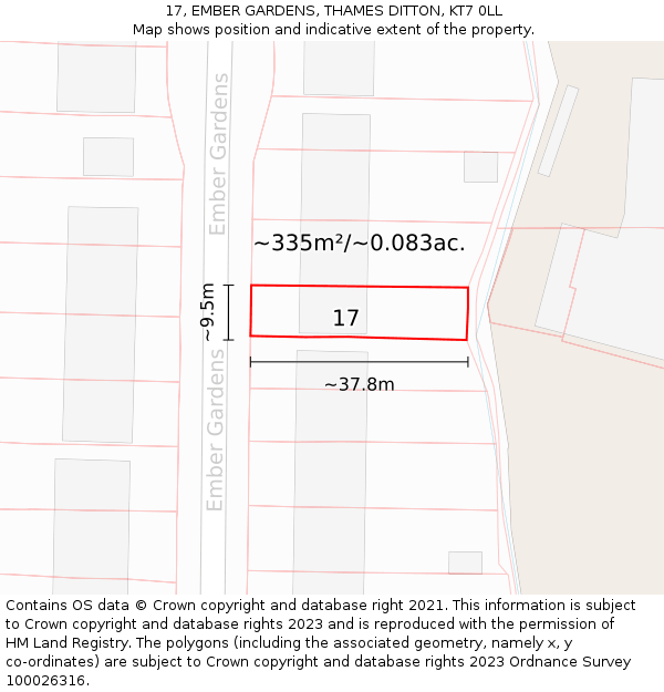 17, EMBER GARDENS, THAMES DITTON, KT7 0LL: Plot and title map