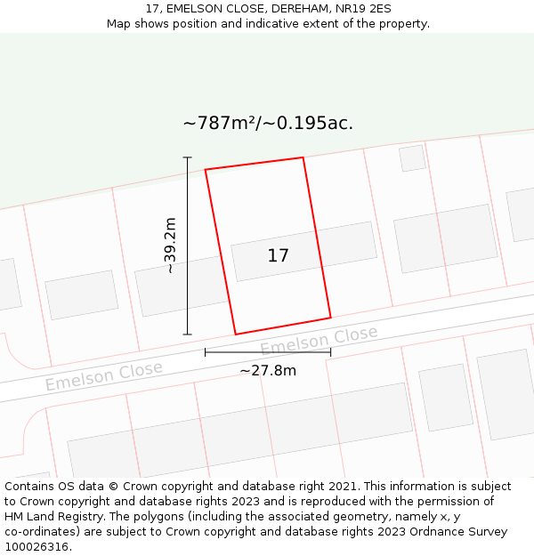 17, EMELSON CLOSE, DEREHAM, NR19 2ES: Plot and title map