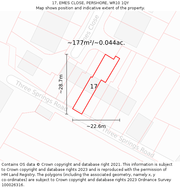 17, EMES CLOSE, PERSHORE, WR10 1QY: Plot and title map