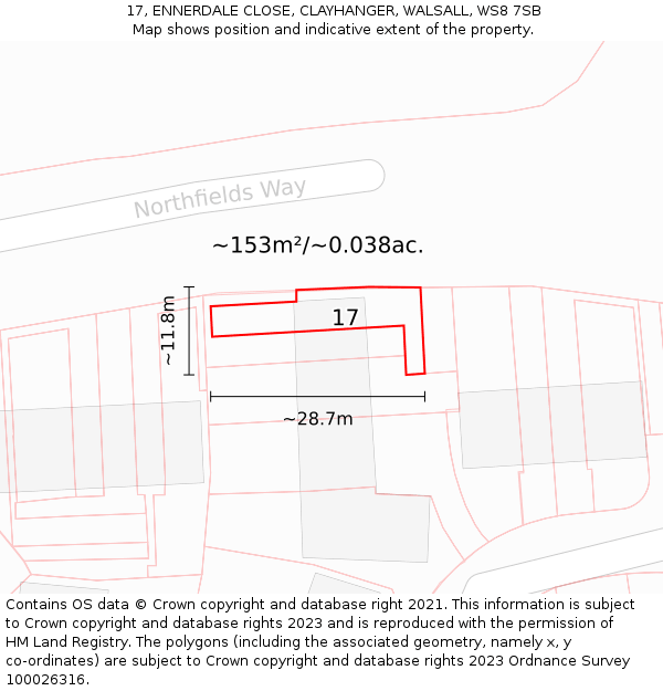 17, ENNERDALE CLOSE, CLAYHANGER, WALSALL, WS8 7SB: Plot and title map