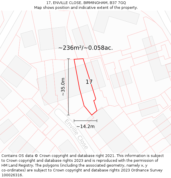 17, ENVILLE CLOSE, BIRMINGHAM, B37 7GQ: Plot and title map