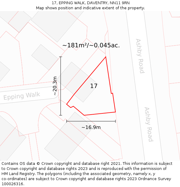 17, EPPING WALK, DAVENTRY, NN11 9RN: Plot and title map