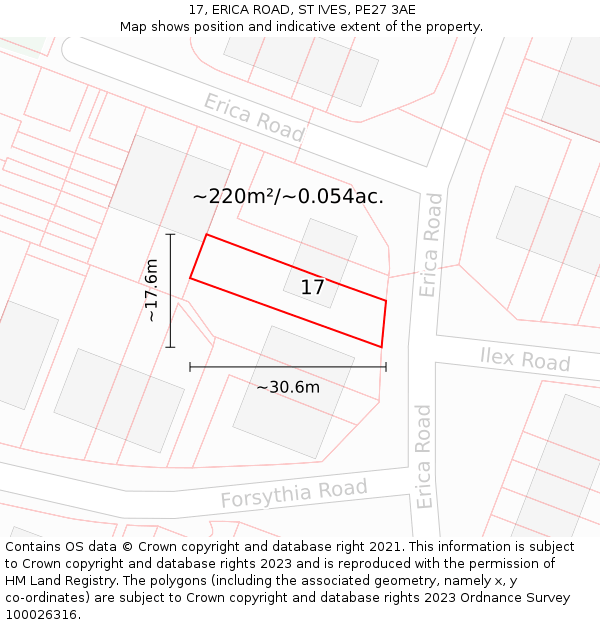 17, ERICA ROAD, ST IVES, PE27 3AE: Plot and title map