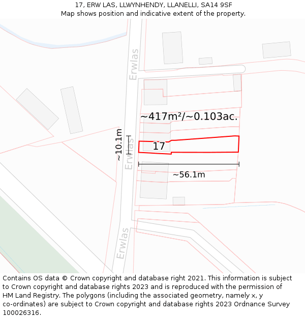 17, ERW LAS, LLWYNHENDY, LLANELLI, SA14 9SF: Plot and title map