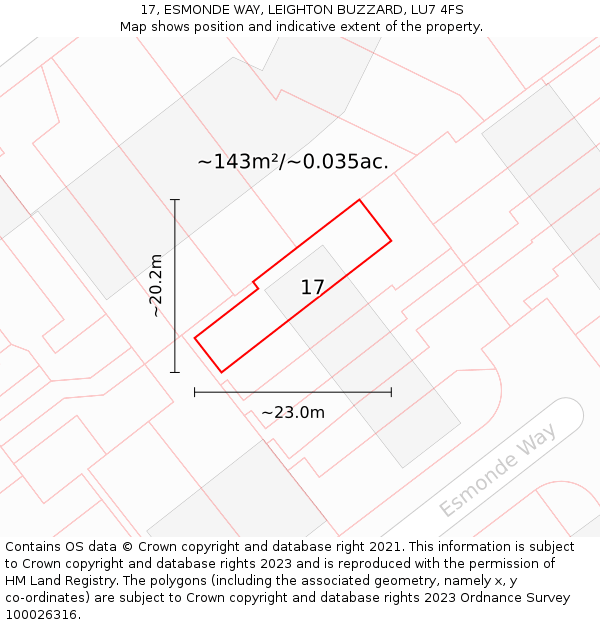 17, ESMONDE WAY, LEIGHTON BUZZARD, LU7 4FS: Plot and title map