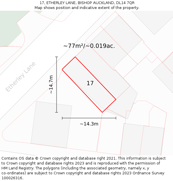 17, ETHERLEY LANE, BISHOP AUCKLAND, DL14 7QR: Plot and title map