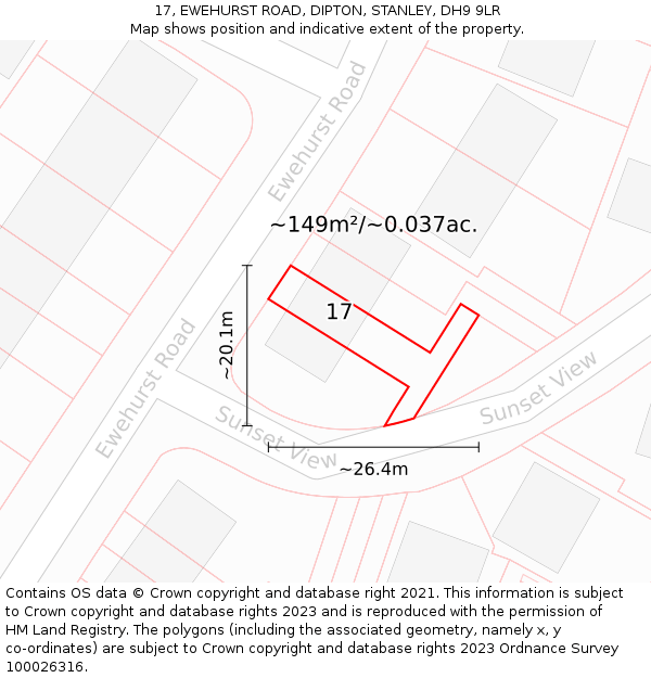 17, EWEHURST ROAD, DIPTON, STANLEY, DH9 9LR: Plot and title map
