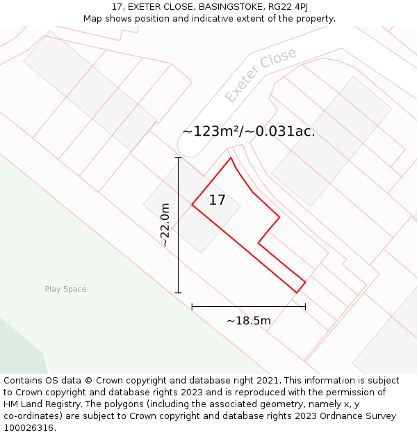 17, EXETER CLOSE, BASINGSTOKE, RG22 4PJ: Plot and title map