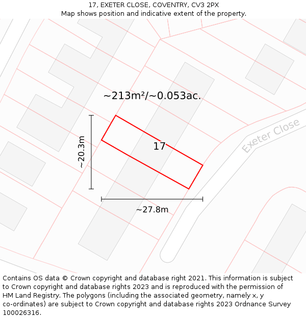 17, EXETER CLOSE, COVENTRY, CV3 2PX: Plot and title map