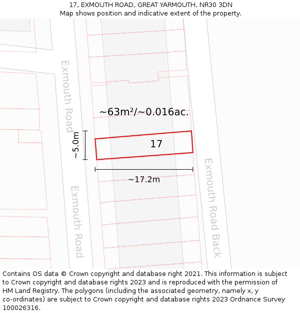 17, EXMOUTH ROAD, GREAT YARMOUTH, NR30 3DN: Plot and title map