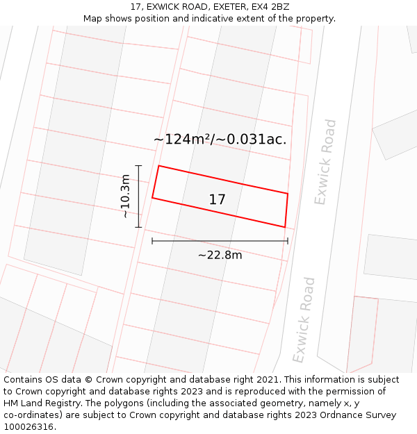 17, EXWICK ROAD, EXETER, EX4 2BZ: Plot and title map