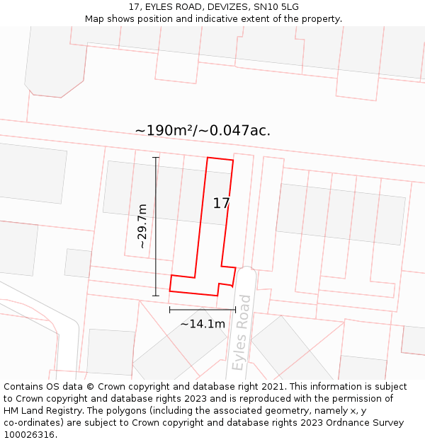 17, EYLES ROAD, DEVIZES, SN10 5LG: Plot and title map