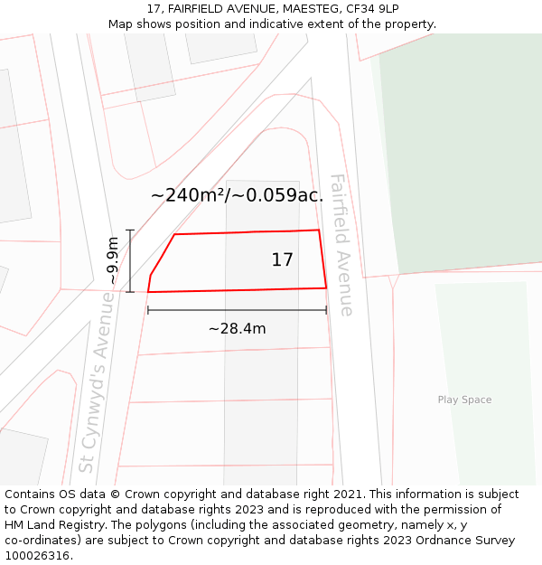 17, FAIRFIELD AVENUE, MAESTEG, CF34 9LP: Plot and title map