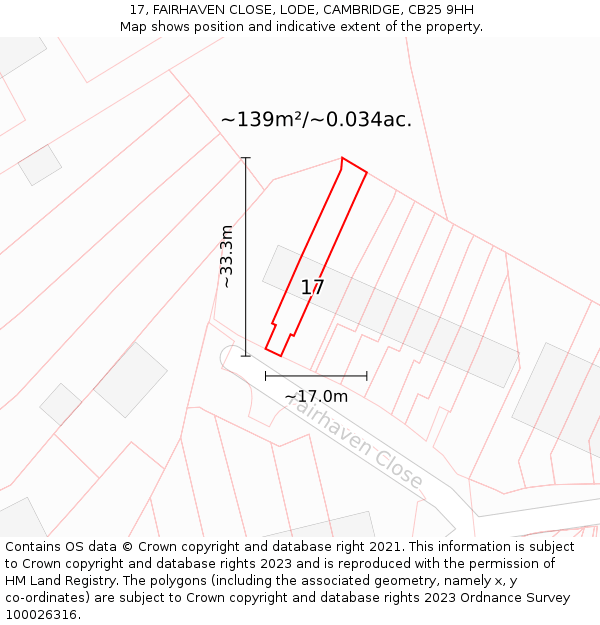 17, FAIRHAVEN CLOSE, LODE, CAMBRIDGE, CB25 9HH: Plot and title map