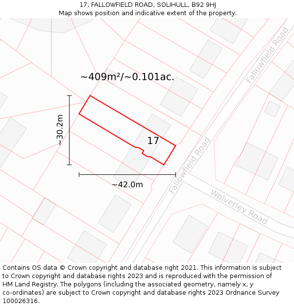 17, FALLOWFIELD ROAD, SOLIHULL, B92 9HJ: Plot and title map