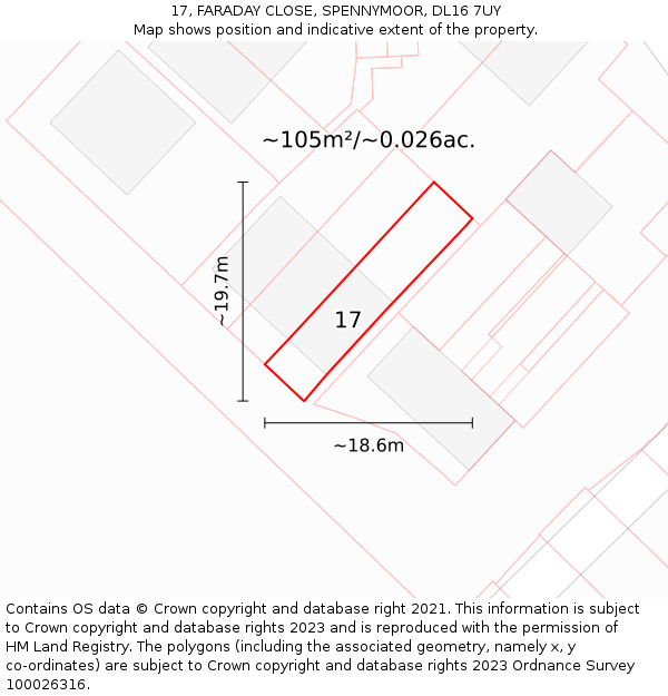 17, FARADAY CLOSE, SPENNYMOOR, DL16 7UY: Plot and title map