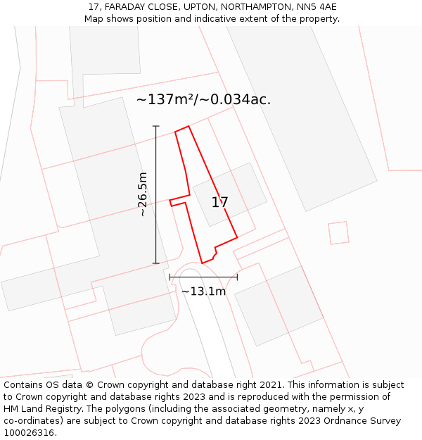 17, FARADAY CLOSE, UPTON, NORTHAMPTON, NN5 4AE: Plot and title map