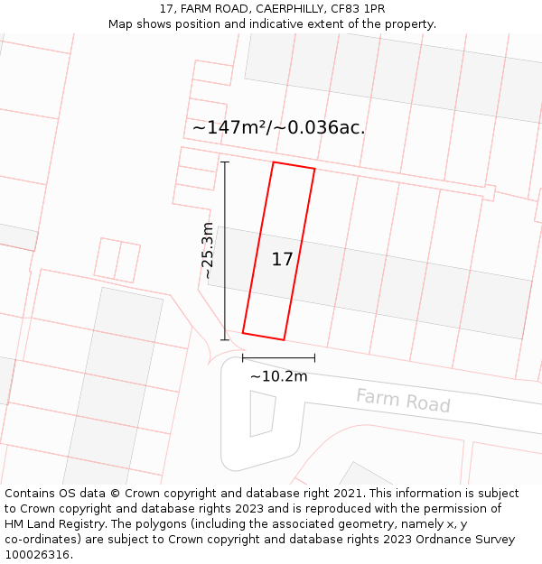 17, FARM ROAD, CAERPHILLY, CF83 1PR: Plot and title map