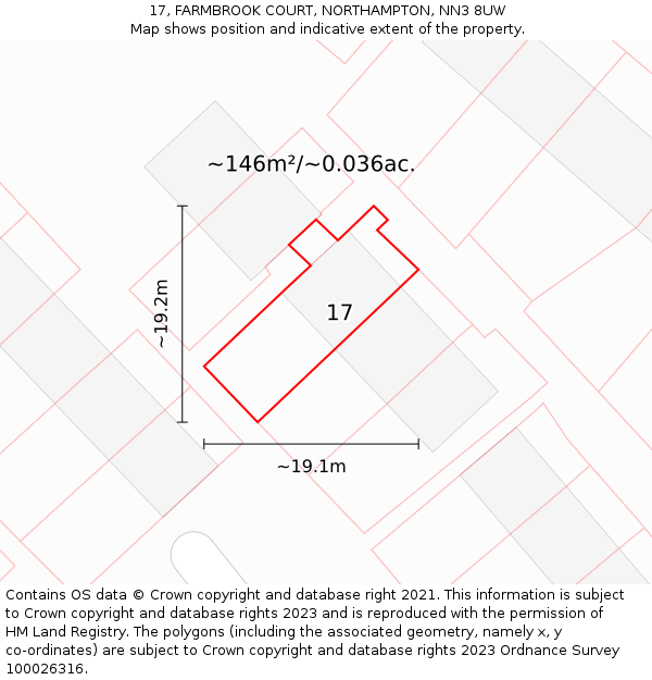 17, FARMBROOK COURT, NORTHAMPTON, NN3 8UW: Plot and title map