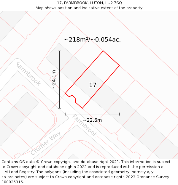 17, FARMBROOK, LUTON, LU2 7SQ: Plot and title map