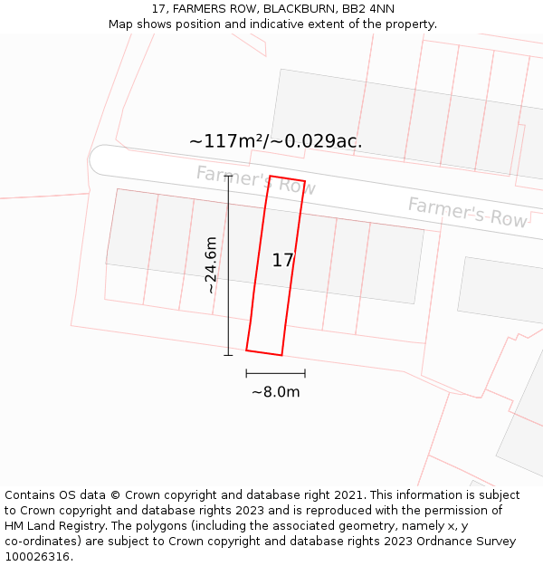 17, FARMERS ROW, BLACKBURN, BB2 4NN: Plot and title map