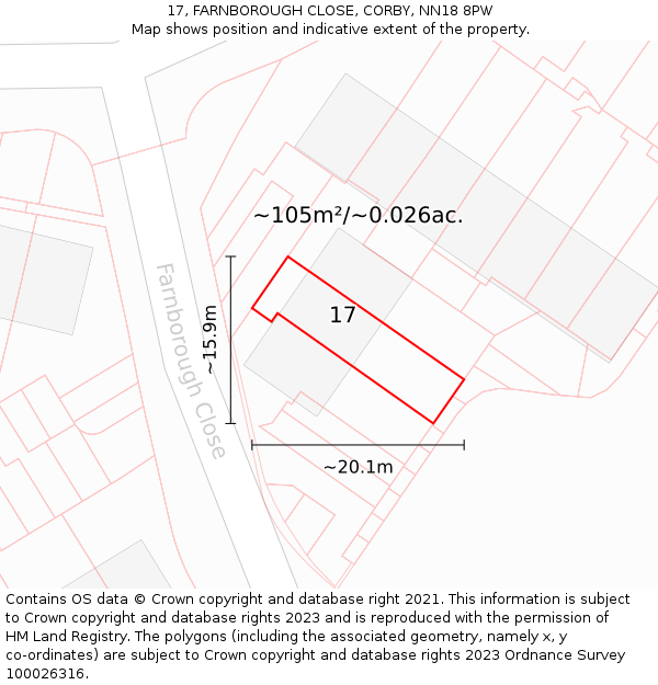 17, FARNBOROUGH CLOSE, CORBY, NN18 8PW: Plot and title map