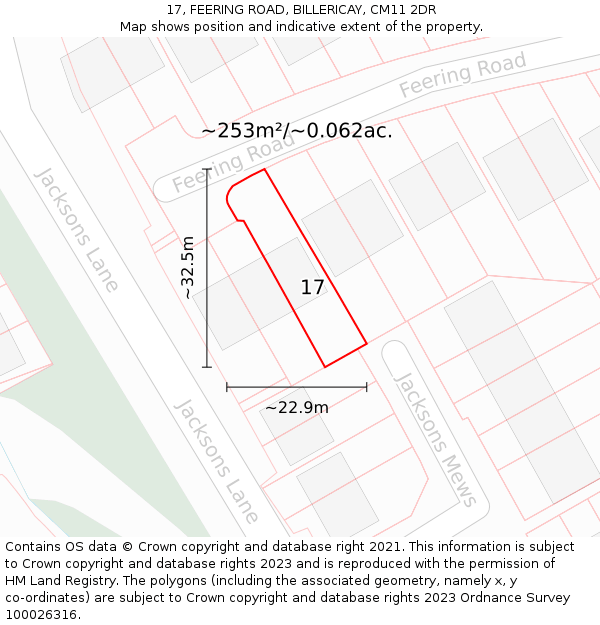 17, FEERING ROAD, BILLERICAY, CM11 2DR: Plot and title map