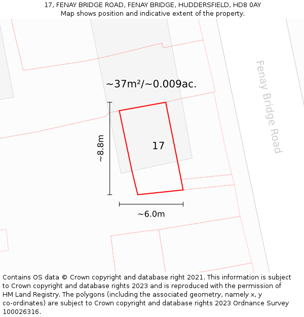 17, FENAY BRIDGE ROAD, FENAY BRIDGE, HUDDERSFIELD, HD8 0AY: Plot and title map