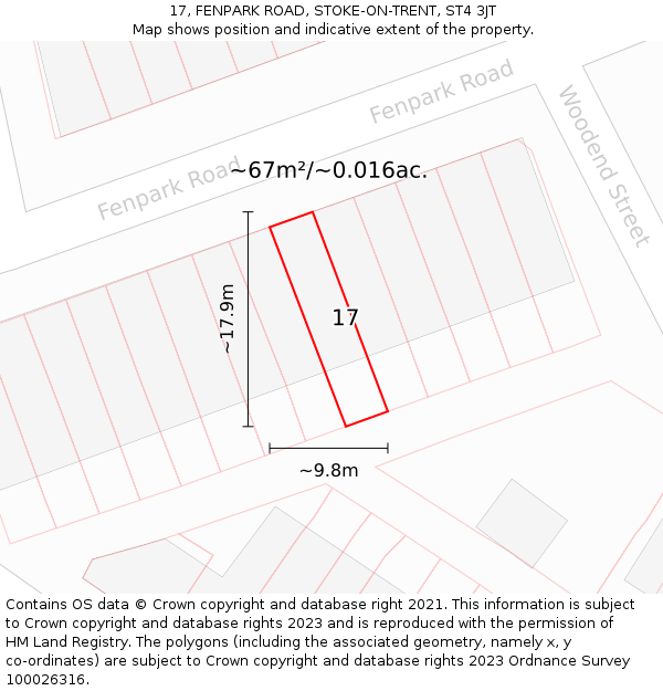 17, FENPARK ROAD, STOKE-ON-TRENT, ST4 3JT: Plot and title map