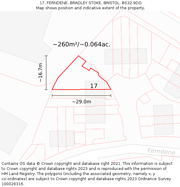 17, FERNDENE, BRADLEY STOKE, BRISTOL, BS32 9DG: Plot and title map