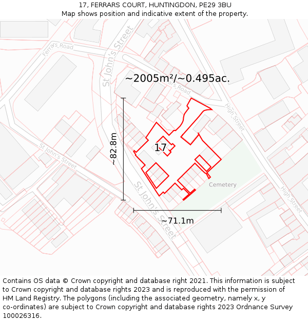 17, FERRARS COURT, HUNTINGDON, PE29 3BU: Plot and title map