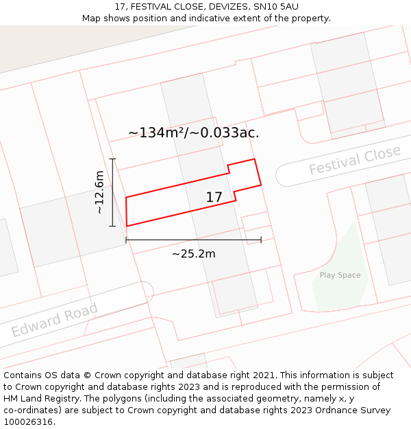 17, FESTIVAL CLOSE, DEVIZES, SN10 5AU: Plot and title map