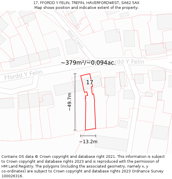 17, FFORDD Y FELIN, TREFIN, HAVERFORDWEST, SA62 5AX: Plot and title map