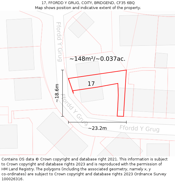 17, FFORDD Y GRUG, COITY, BRIDGEND, CF35 6BQ: Plot and title map