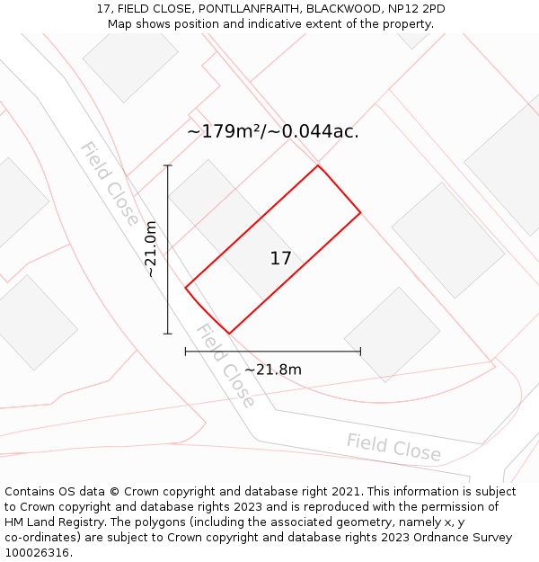 17, FIELD CLOSE, PONTLLANFRAITH, BLACKWOOD, NP12 2PD: Plot and title map