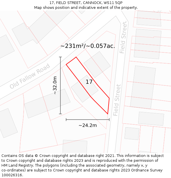 17, FIELD STREET, CANNOCK, WS11 5QP: Plot and title map
