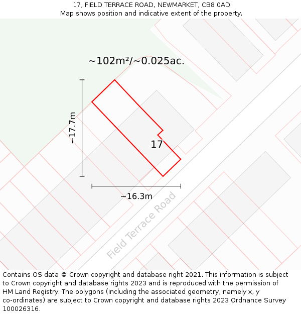 17, FIELD TERRACE ROAD, NEWMARKET, CB8 0AD: Plot and title map