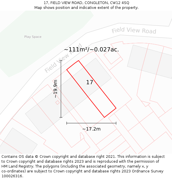 17, FIELD VIEW ROAD, CONGLETON, CW12 4SQ: Plot and title map