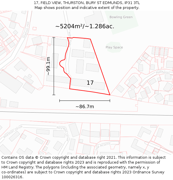 17, FIELD VIEW, THURSTON, BURY ST EDMUNDS, IP31 3TL: Plot and title map