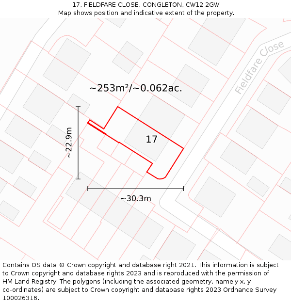 17, FIELDFARE CLOSE, CONGLETON, CW12 2GW: Plot and title map