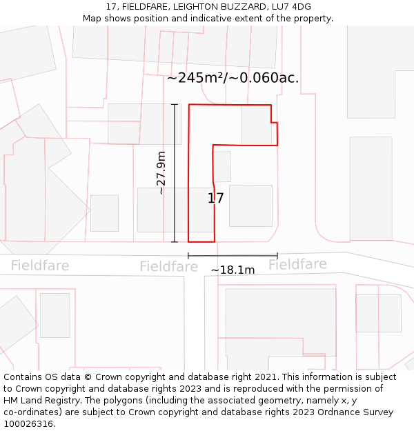 17, FIELDFARE, LEIGHTON BUZZARD, LU7 4DG: Plot and title map