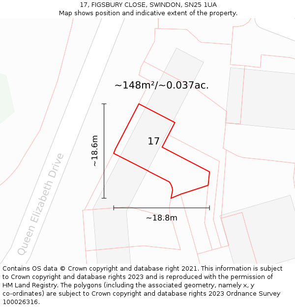 17, FIGSBURY CLOSE, SWINDON, SN25 1UA: Plot and title map