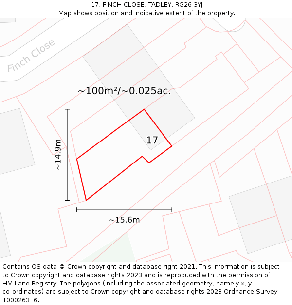 17, FINCH CLOSE, TADLEY, RG26 3YJ: Plot and title map