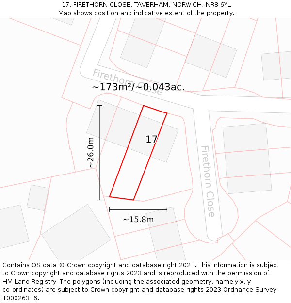 17, FIRETHORN CLOSE, TAVERHAM, NORWICH, NR8 6YL: Plot and title map