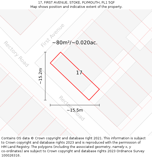 17, FIRST AVENUE, STOKE, PLYMOUTH, PL1 5QF: Plot and title map