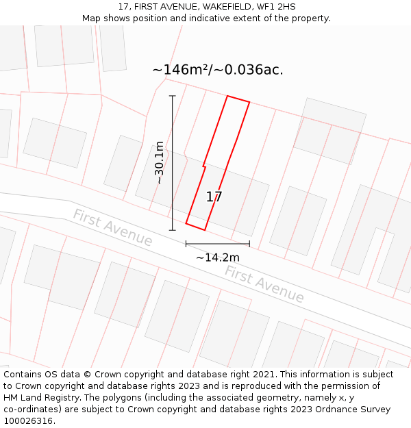 17, FIRST AVENUE, WAKEFIELD, WF1 2HS: Plot and title map