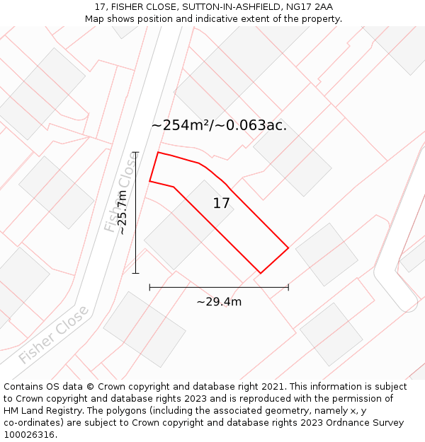 17, FISHER CLOSE, SUTTON-IN-ASHFIELD, NG17 2AA: Plot and title map