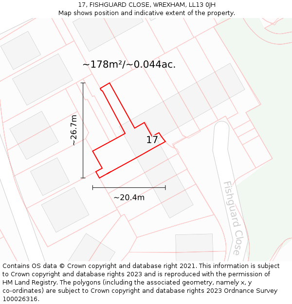 17, FISHGUARD CLOSE, WREXHAM, LL13 0JH: Plot and title map