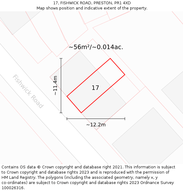17, FISHWICK ROAD, PRESTON, PR1 4XD: Plot and title map